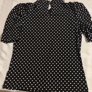 Cece Polka Dot Women’s Short Sleeves Top Black with White Polka Dots Sz XSmall